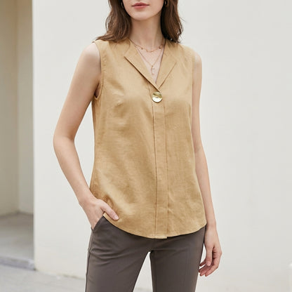 Collared V-Neck Sleeveless Blouse for Women – Breathable Everyday Comfort