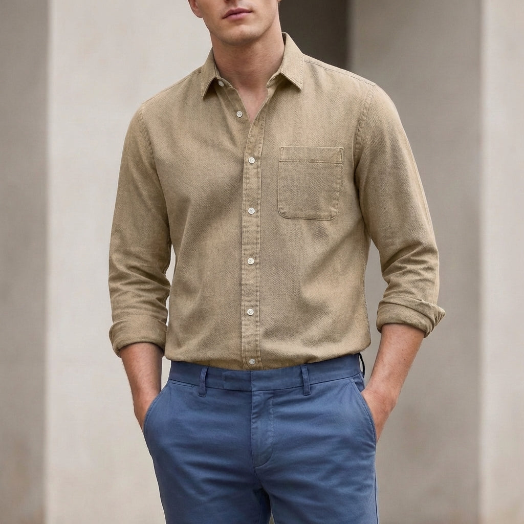 Long-Sleeve Button-Front Shirt for Men – Casual Style & Comfort