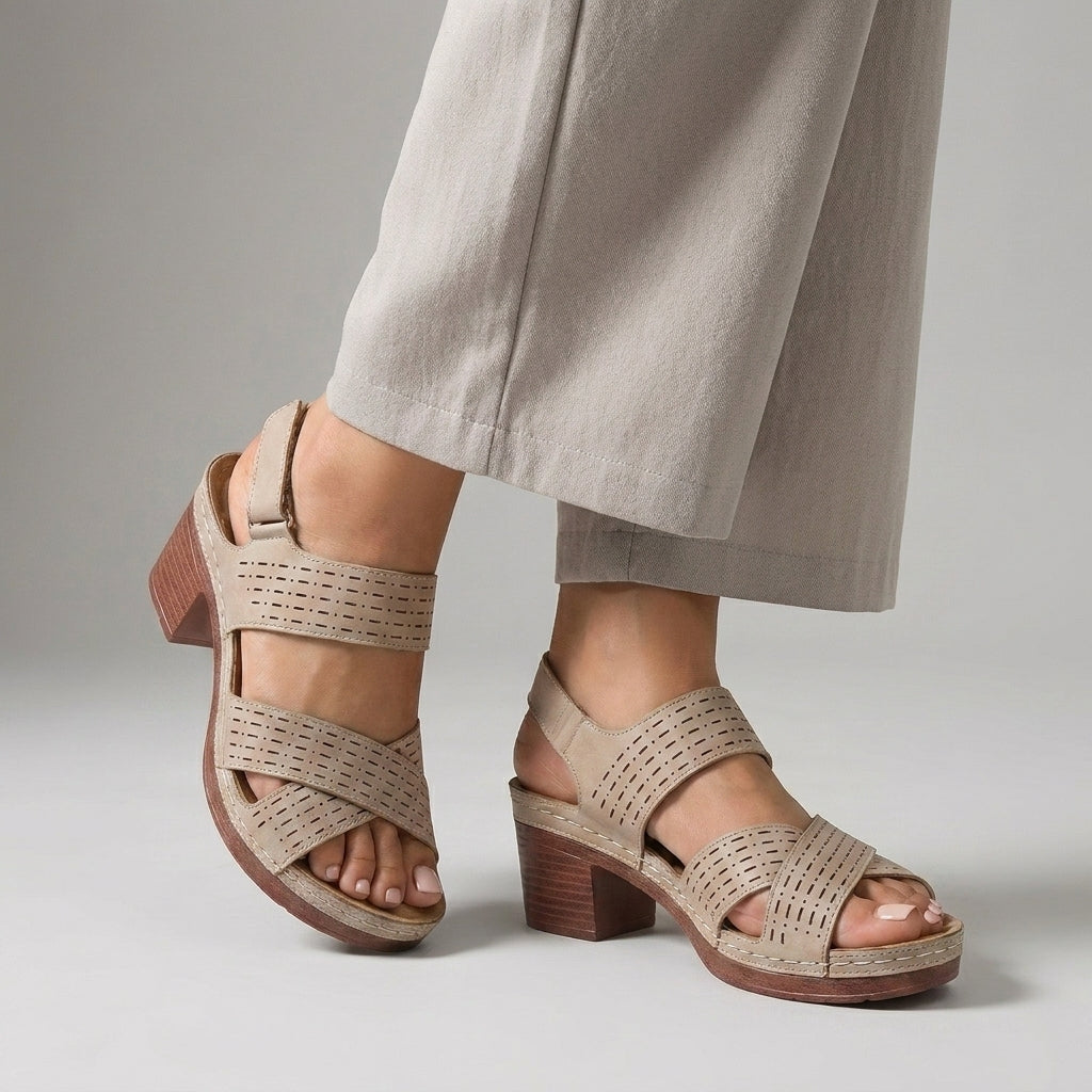 Criss-Cross Block Heel Platform Sandals for Women – Orthopedic Support & Comfort
