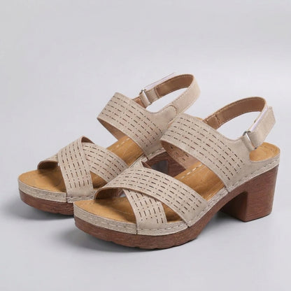 Criss-Cross Block Heel Platform Sandals for Women – Orthopedic Support & Comfort