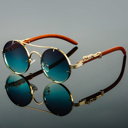 Rimless-Bottom Double-Bridge Round Sunglasses for Men – Stylish Everyday Appeal