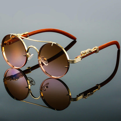 Rimless-Bottom Double-Bridge Round Sunglasses for Men – Stylish Everyday Appeal