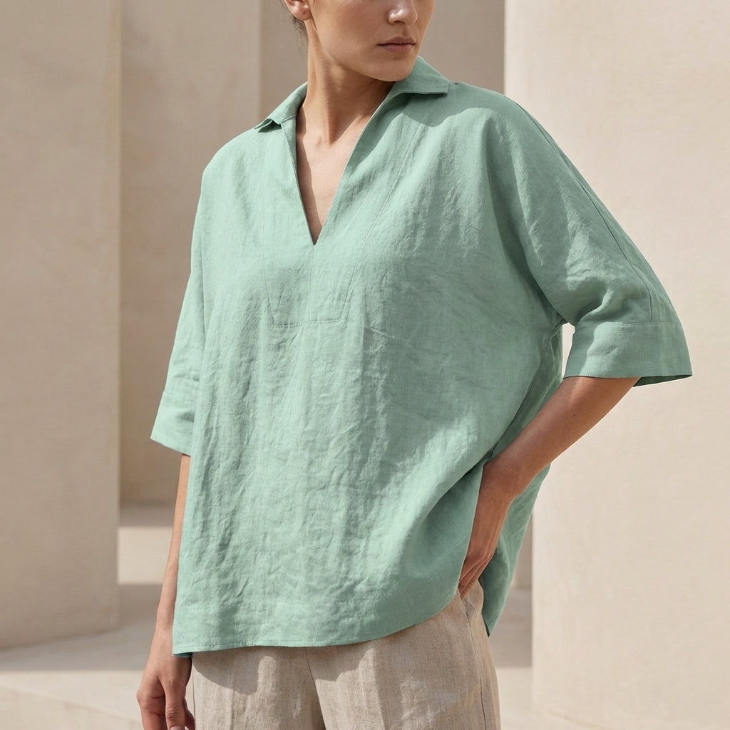 Collared V-Neck Shirt for Women – Breathable Comfort & Versatility