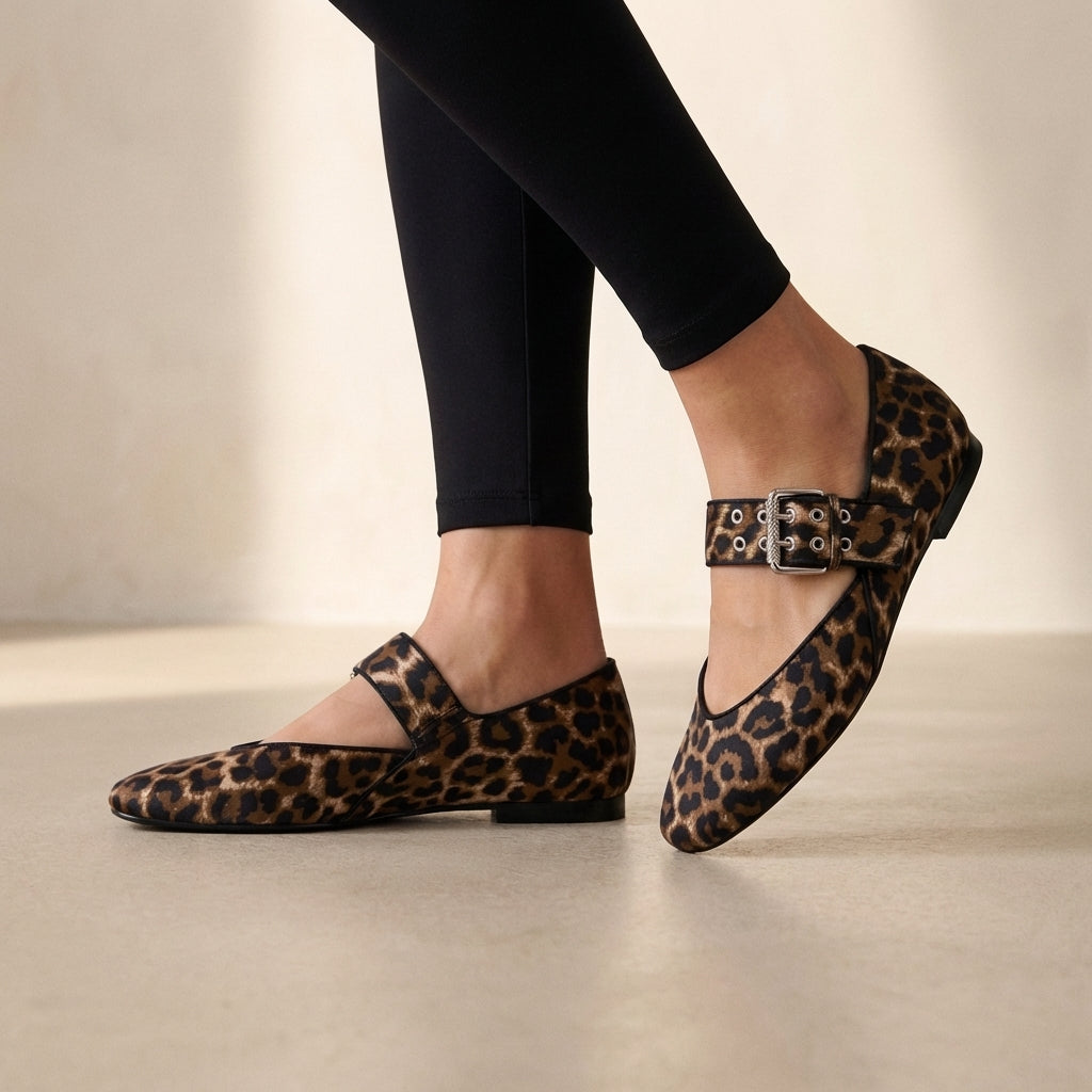 Square Toe Leopard Mary Jane Flats for Women – Everyday Style & Comfort