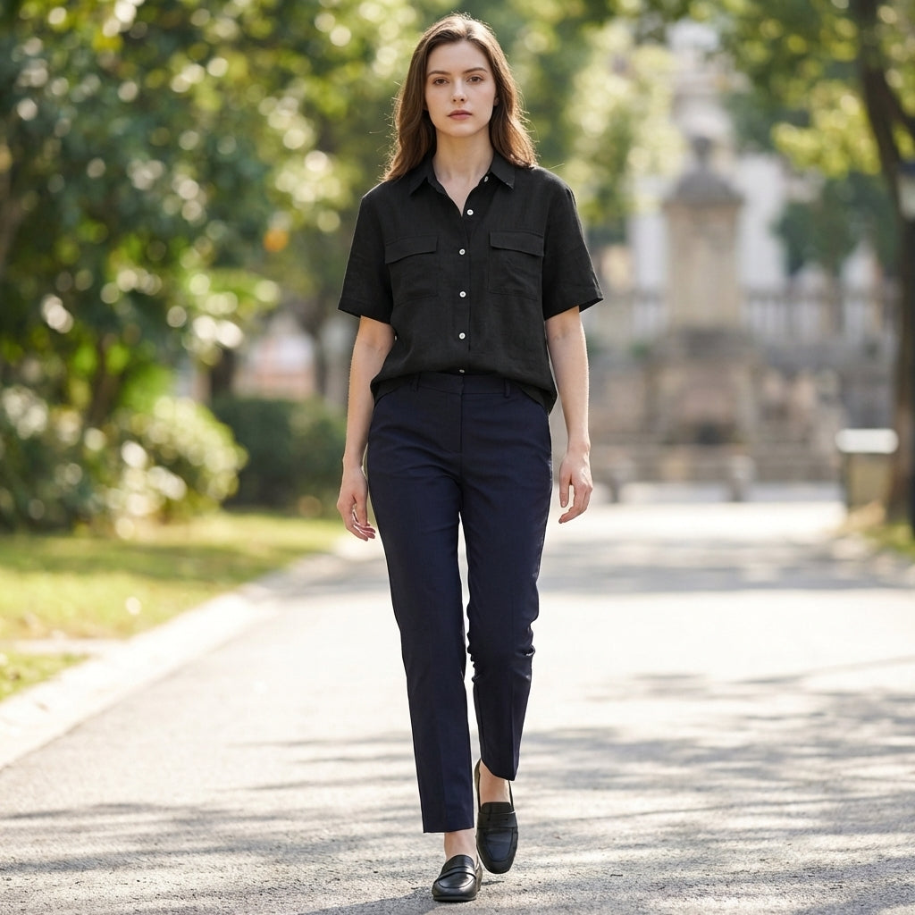 Button-Front Short-Sleeve Shirt for Women – Breathable Everyday Comfort