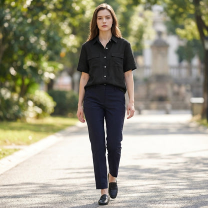 Button-Front Short-Sleeve Shirt for Women – Breathable Everyday Comfort