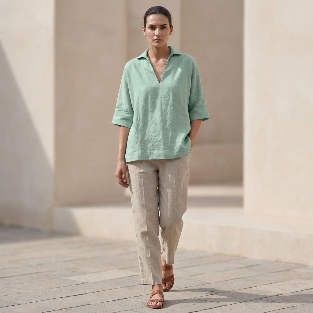 Collared V-Neck Shirt for Women – Breathable Comfort & Versatility