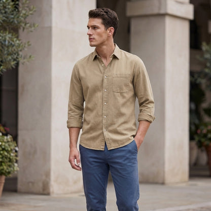Long-Sleeve Button-Front Shirt for Men – Casual Style & Comfort