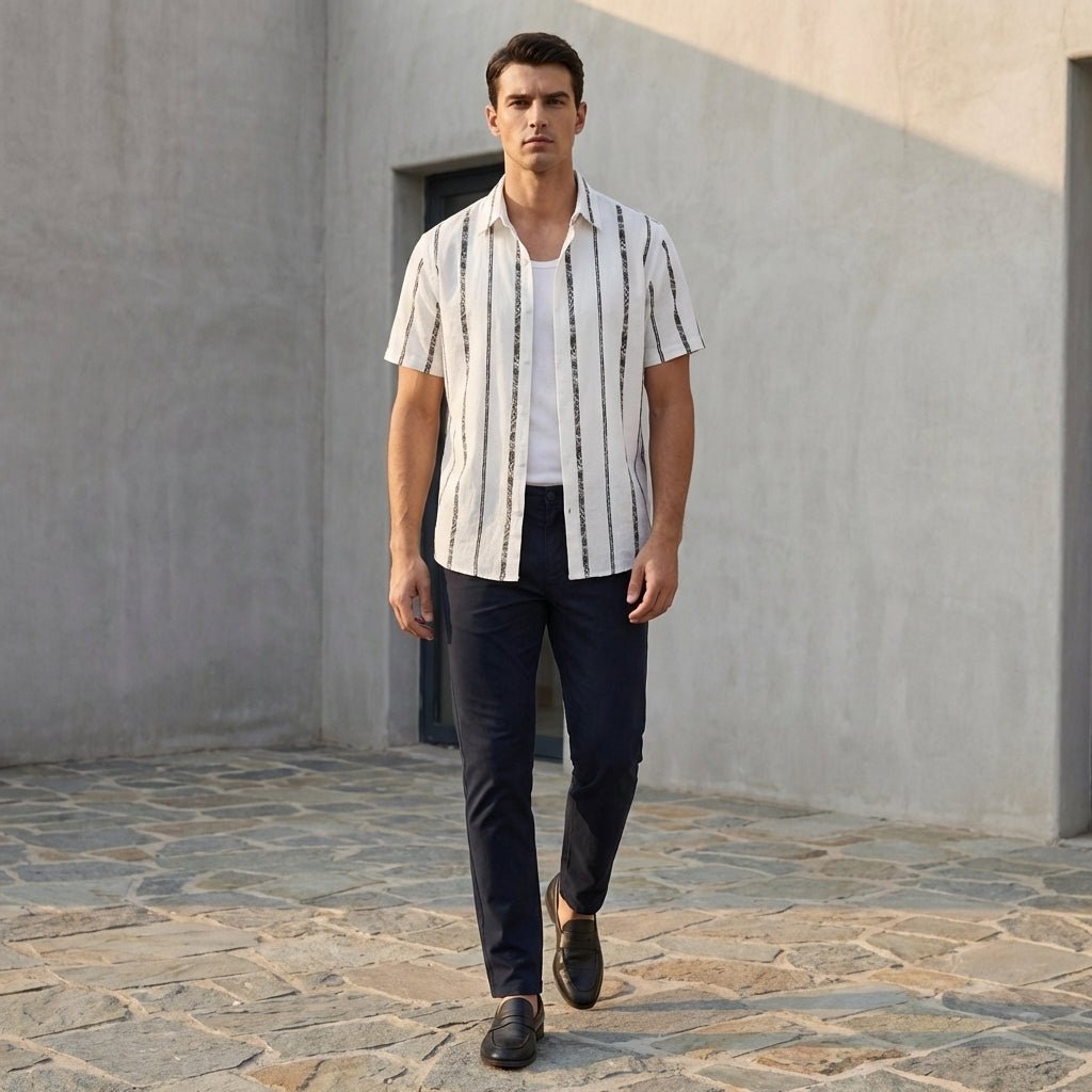 Striped Loose Fit Button-Up Shirt for Men – Relaxed Casual Style