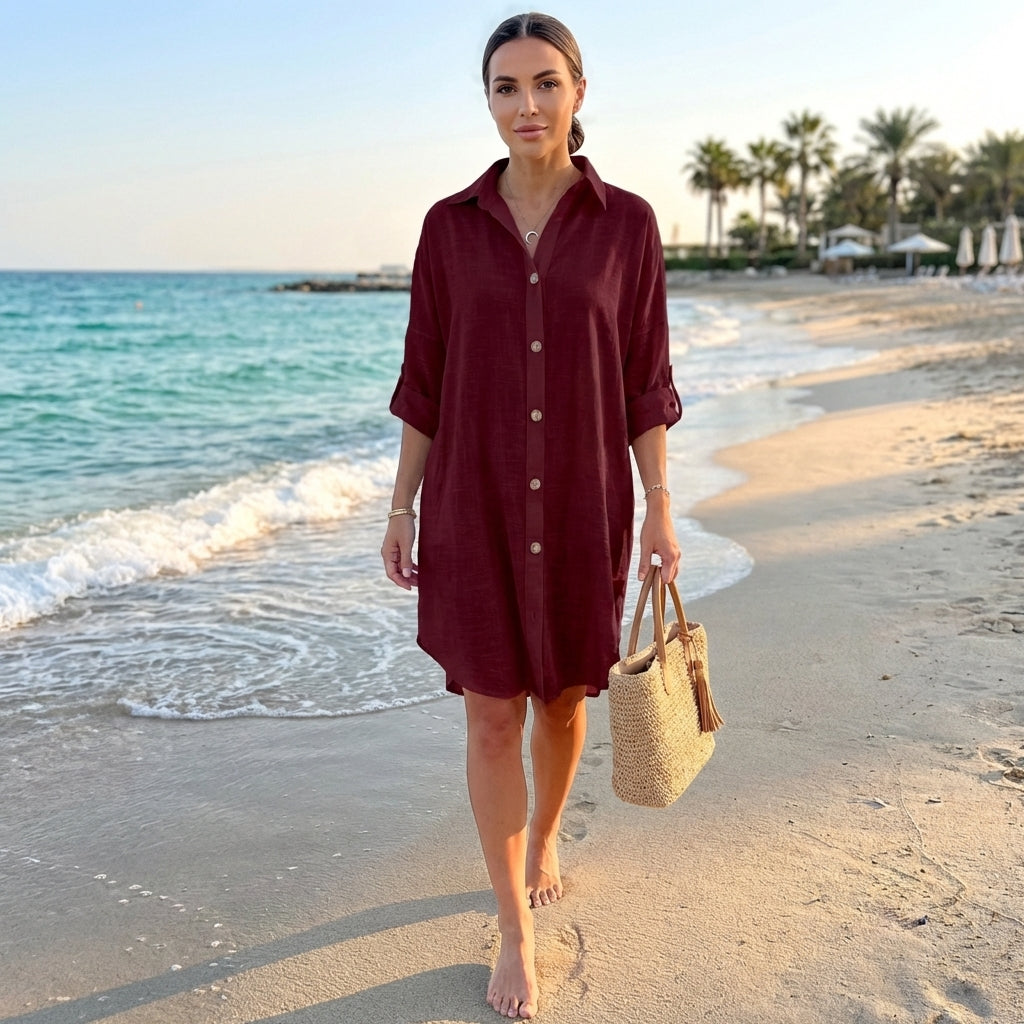 Oversized Mini Shirt Dress for Women – Breathable Comfort & Style