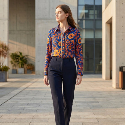 Floral Button-Front Blouse for Women – Polished Daywear Style