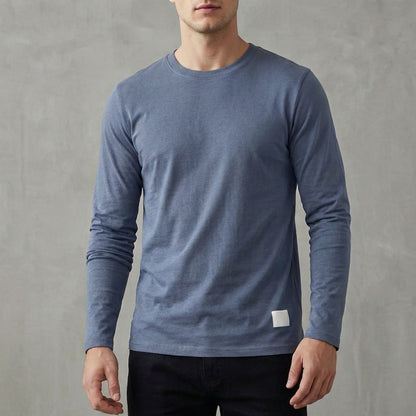 Ruched-Sleeve Crewneck Long-Sleeve T-Shirt for Men – Casual Style & Comfort