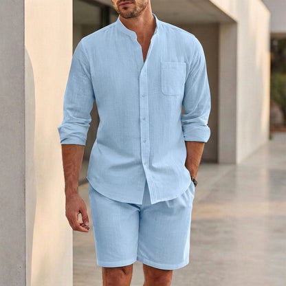 Men’s Casual Button-Up Shirt and Shorts Set – Relaxed & Modern