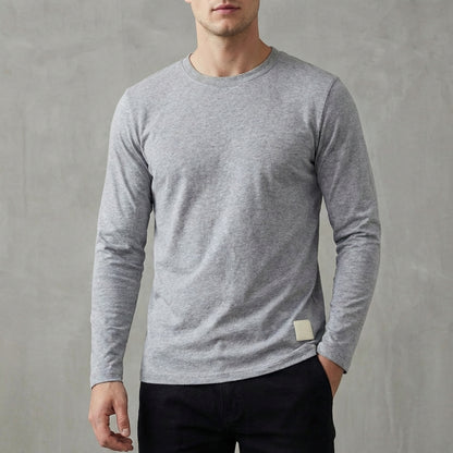 Ruched-Sleeve Crewneck Long-Sleeve T-Shirt for Men – Casual Style & Comfort