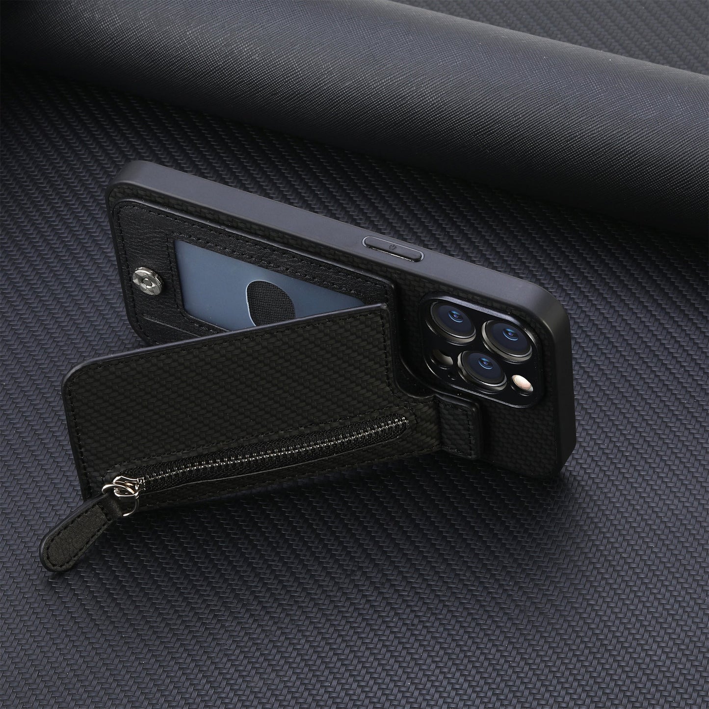 Textured Leather Phone Case With Zipper Pocket