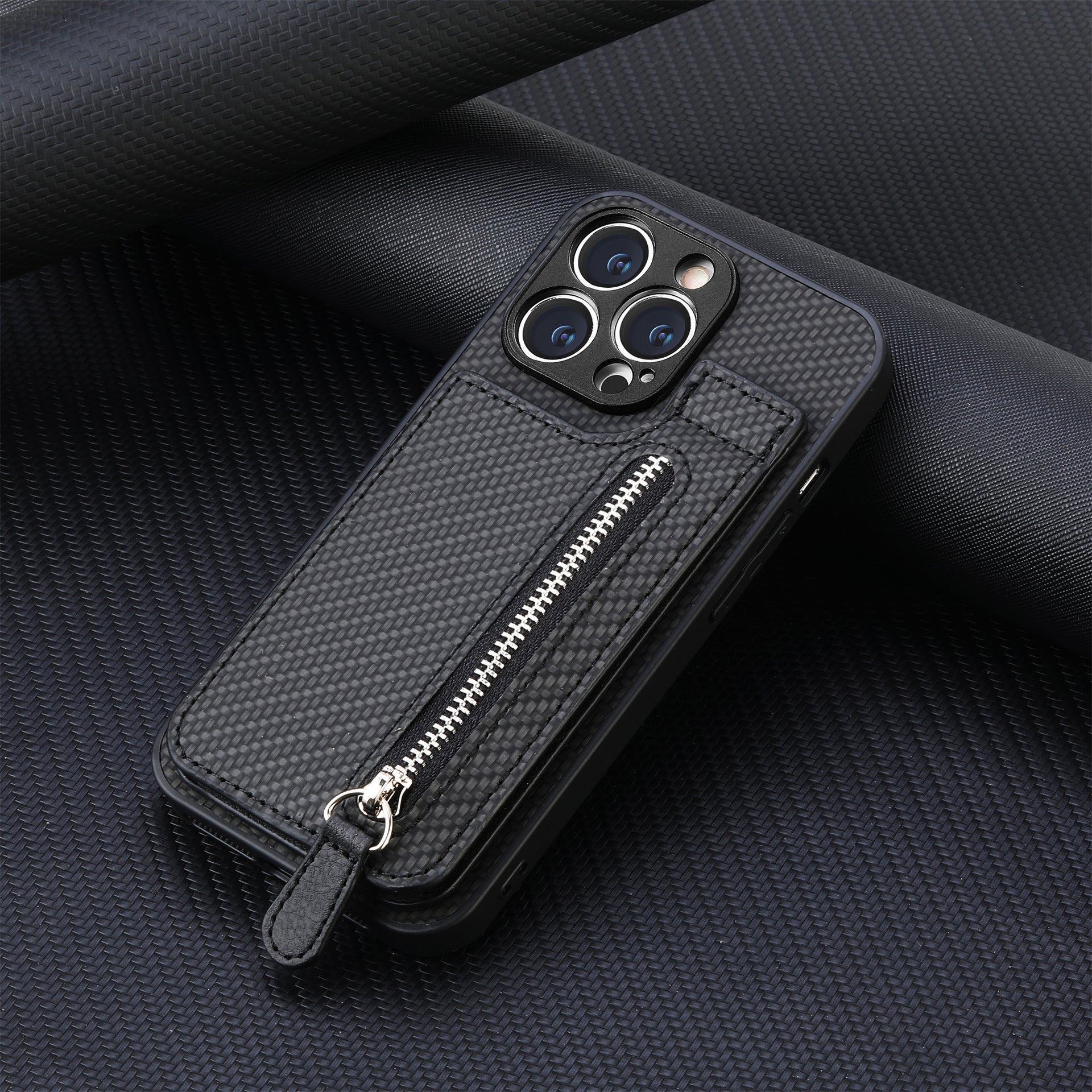 Textured Leather Phone Case With Zipper Pocket