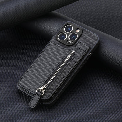 Textured Leather Phone Case With Zipper Pocket
