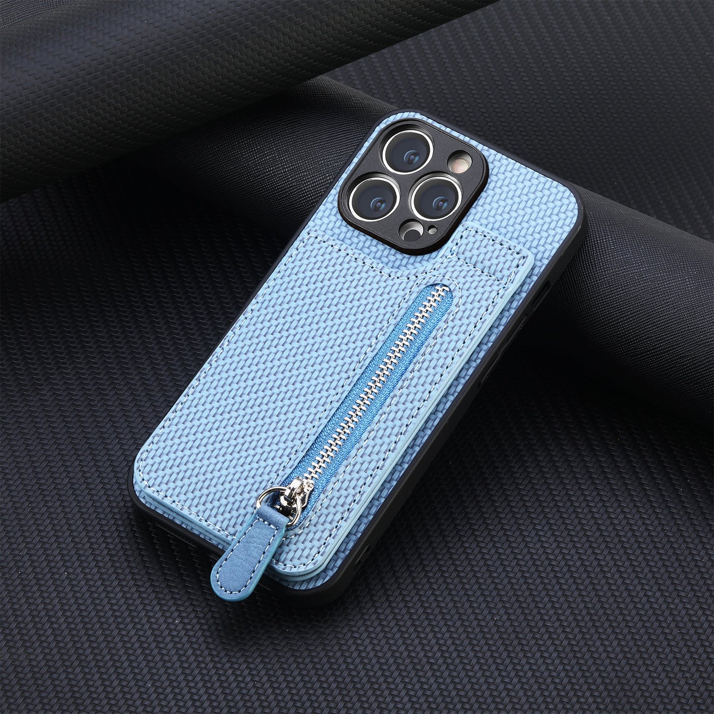 Textured Leather Phone Case With Zipper Pocket