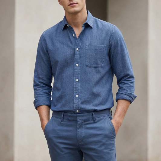 Long-Sleeve Button-Front Shirt for Men – Casual Style & Comfort