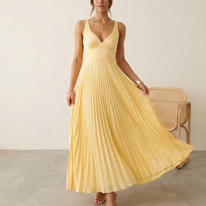 Pleated A-Line Maxi Dress for Women – Elegant & Flattering