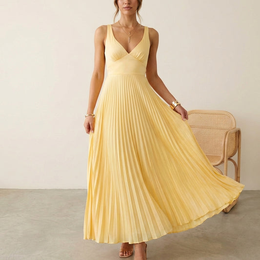 Pleated A-Line Maxi Dress for Women – Elegant & Flattering