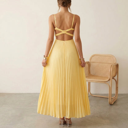 Pleated A-Line Maxi Dress for Women – Elegant & Flattering