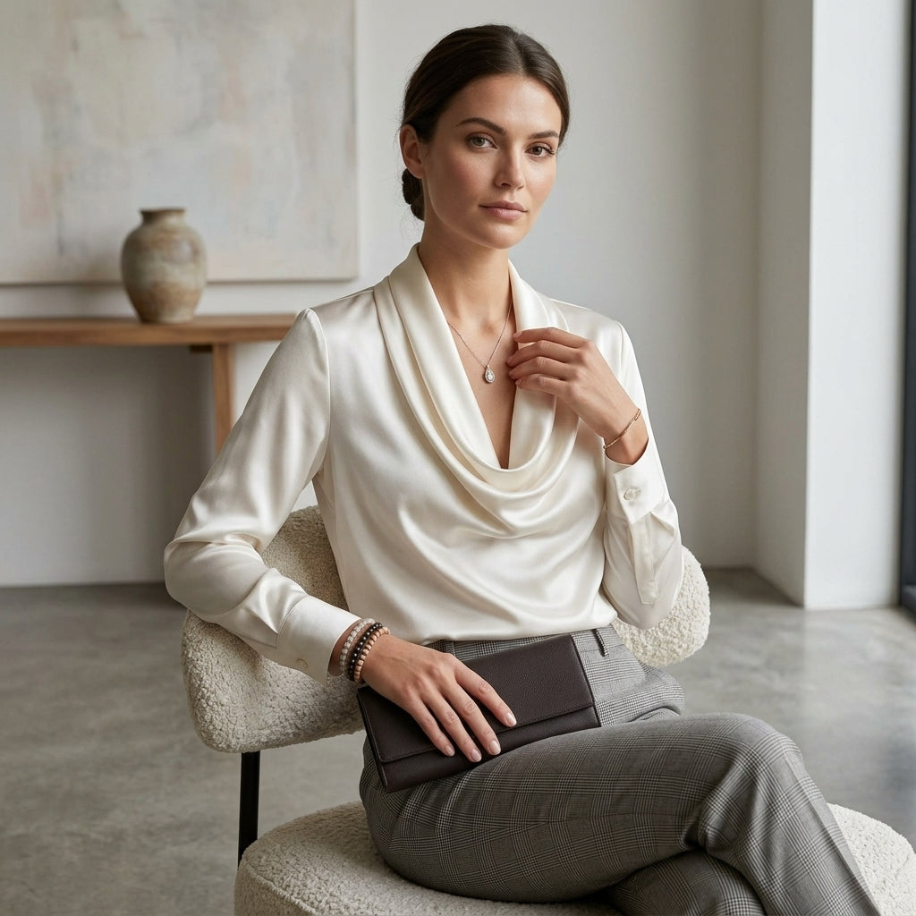 Draped Cowl Neck Blouse for Women – Elegant Formal Style
