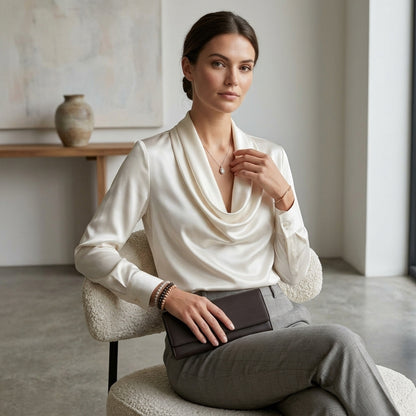 Draped Cowl Neck Blouse for Women – Elegant Formal Style