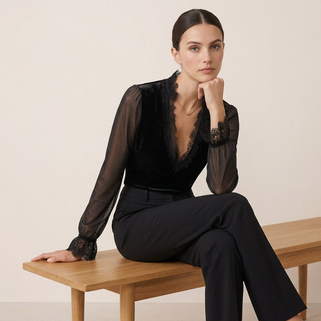 Lace-Trim Puff Sleeve Blouse for Women – Elegant & Party-Ready