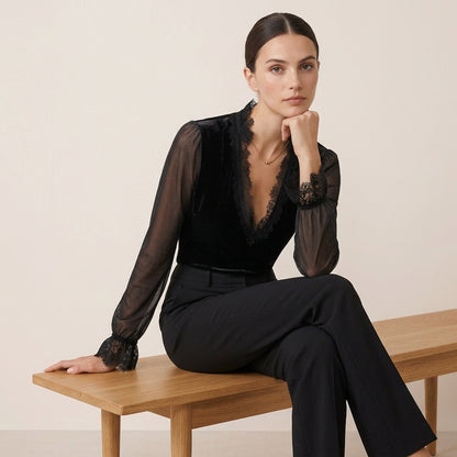 Lace-Trim Puff Sleeve Blouse for Women – Elegant & Party-Ready