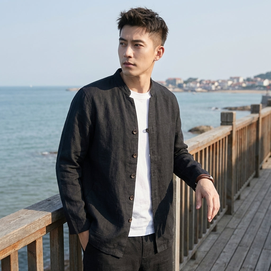 Mandarin Collar Shirt Jacket for Men – Breathable & Comfortable