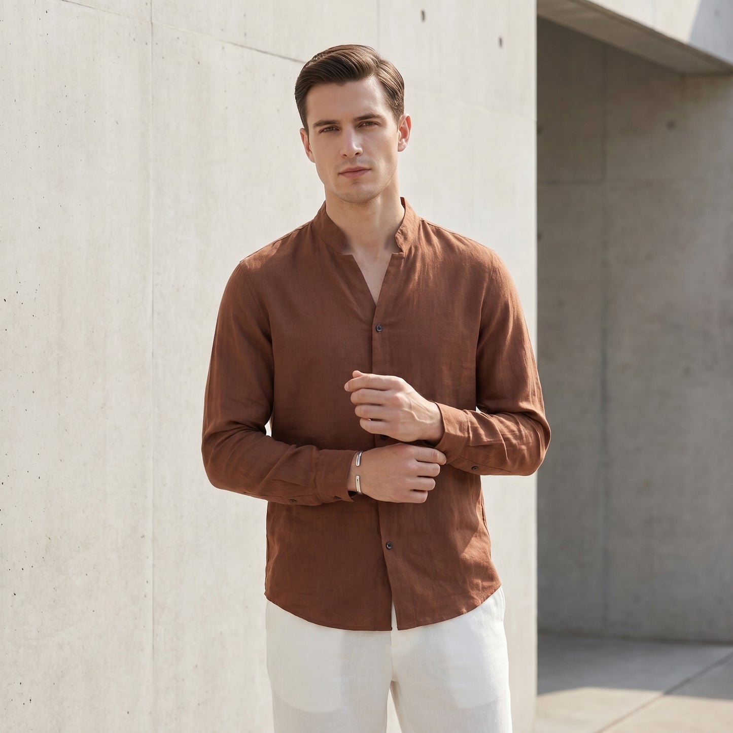 Band Collar Shirt for Men – Breathable All-Day Comfort