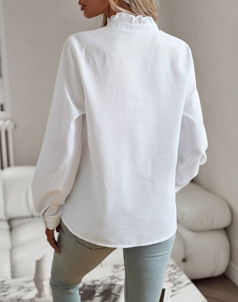 Chiara Relaxed Fit Blouse | Ruffled Collar, Striped Blouse