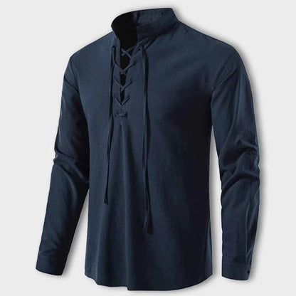Men's Shirt – Long Sleeve with Lace Details – Mandarin Collar – Relaxed Fit