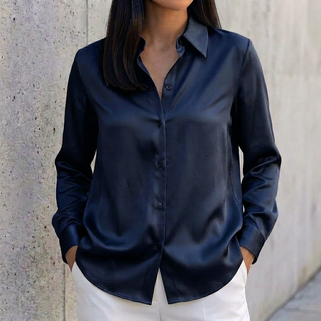 Tailored Collar Button-Up Shirt for Women – Timeless & Versatile