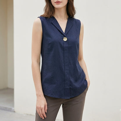 Collared V-Neck Sleeveless Blouse for Women – Breathable Everyday Comfort