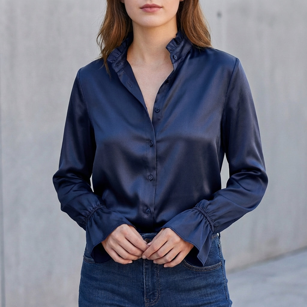 Ruffled Collar Flared Sleeve Blouse for Women – Elegant & Versatile