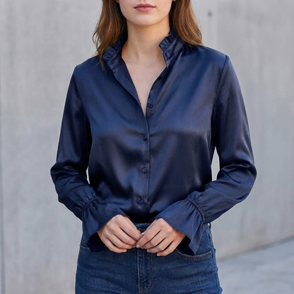 Ruffled Collar Flared Sleeve Blouse for Women – Elegant & Versatile