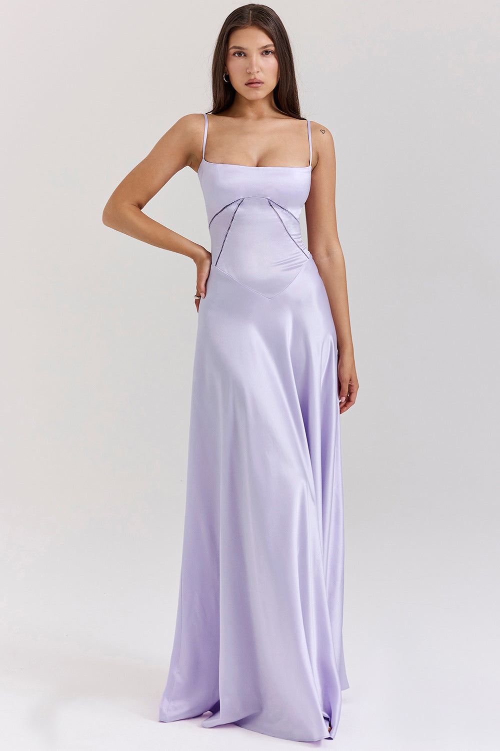 Women's Evening Dress – Satin – A-line – Spaghetti Straps – Cut-out Waist