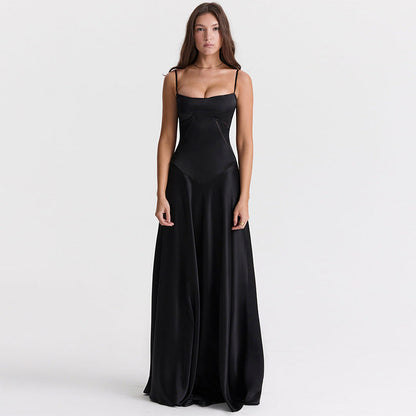Women's Evening Dress – Satin – A-line – Spaghetti Straps – Cut-out Waist