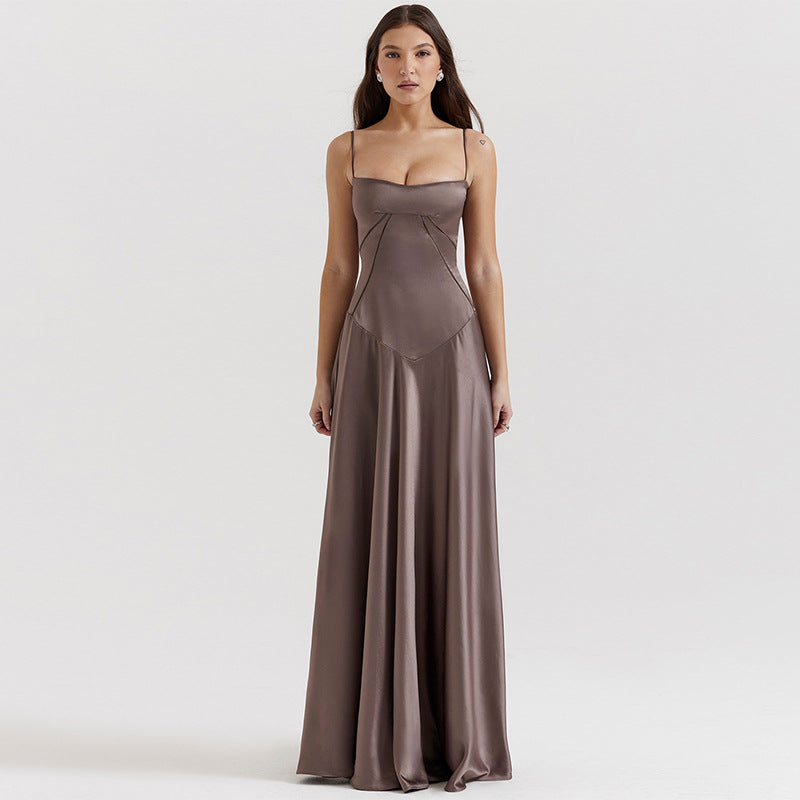 Women's Evening Dress – Satin – A-line – Spaghetti Straps – Cut-out Waist