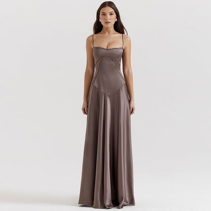 Women's Evening Dress – Satin – A-line – Spaghetti Straps – Cut-out Waist