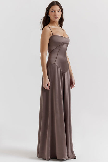 Women's Evening Dress – Satin – A-line – Spaghetti Straps – Cut-out Waist