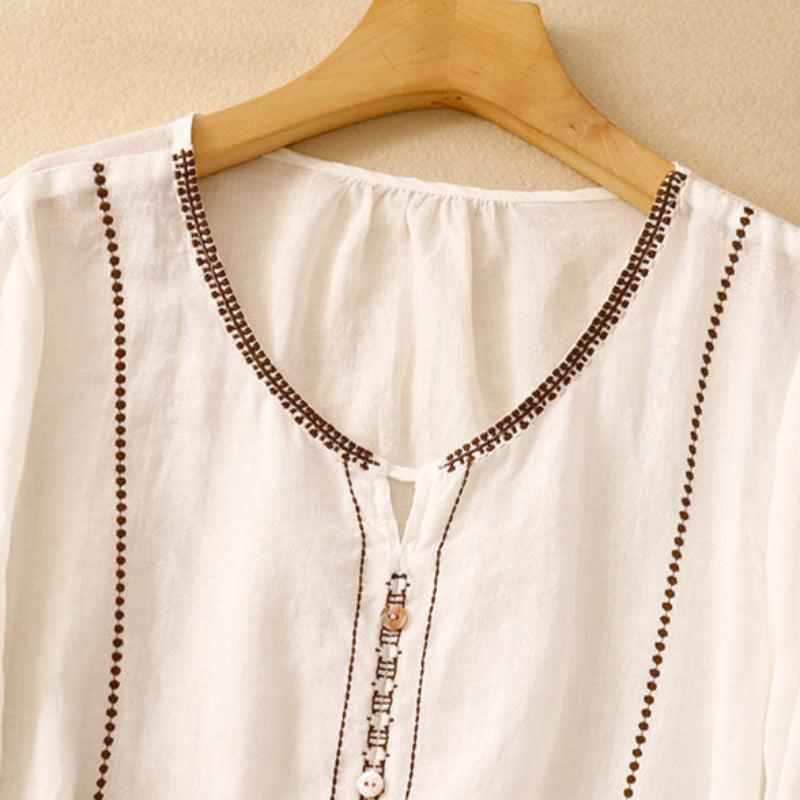 Embroidered Ruffle Sleeve Blouse for Women – Breathable Comfort & Style