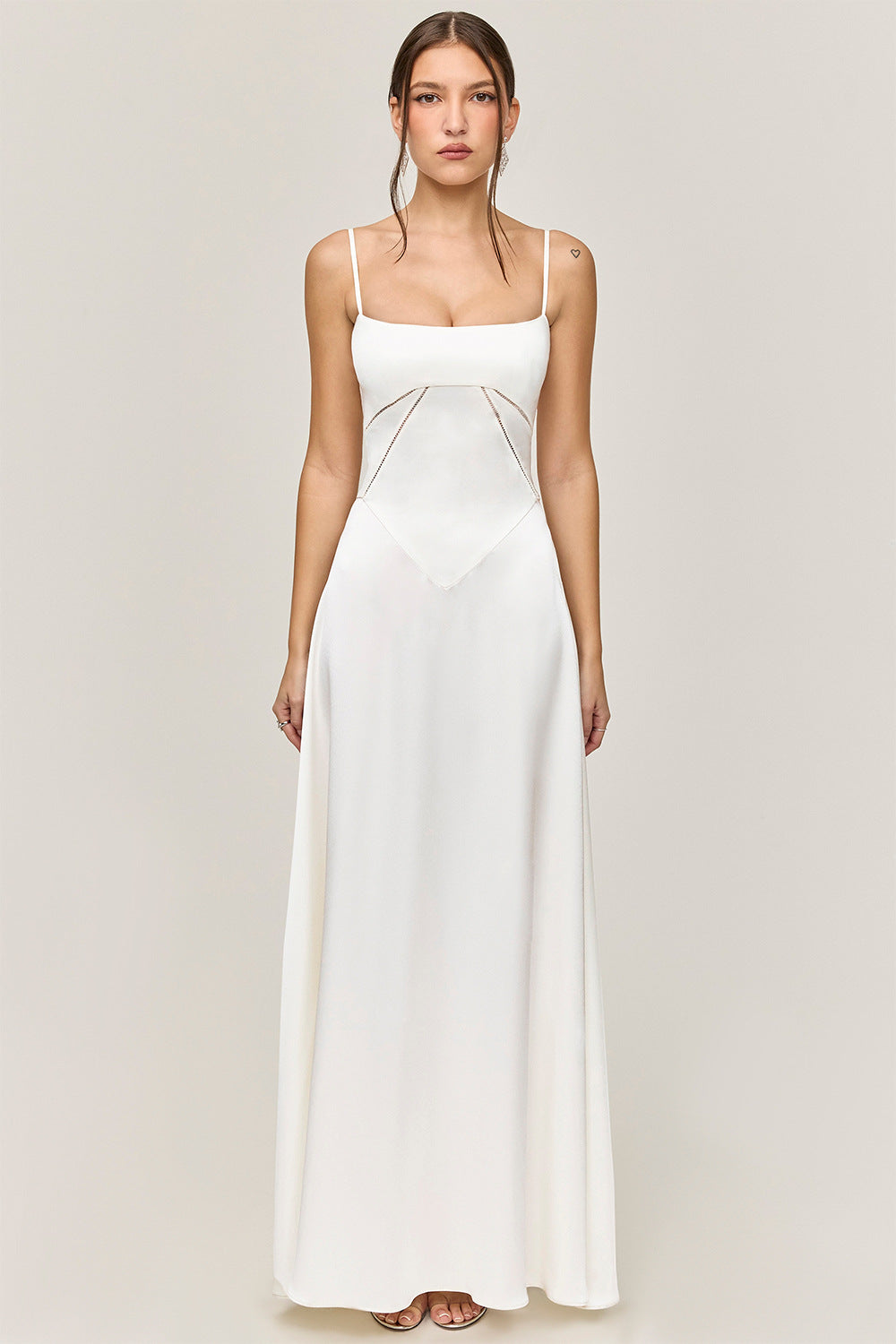 Women's Evening Dress – Satin – A-line – Spaghetti Straps – Cut-out Waist