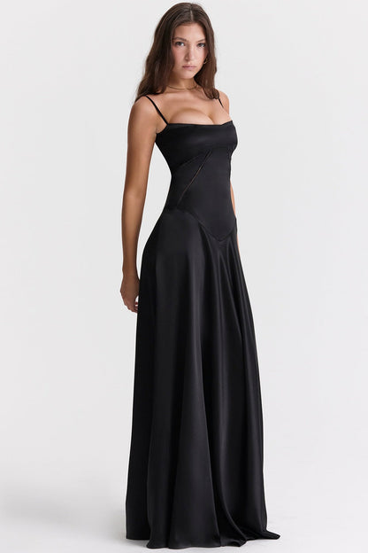 Women's Evening Dress – Satin – A-line – Spaghetti Straps – Cut-out Waist