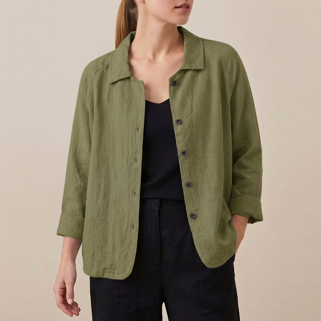 Relaxed Fit Button-Front Shirt for Women – Breathable Comfort & Style