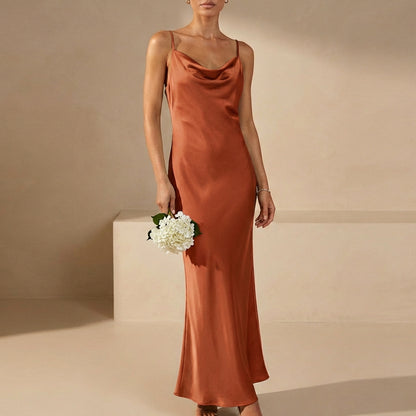 Spaghetti Strap Cowl Neck Maxi Dress for Women – Elegant Evening Style