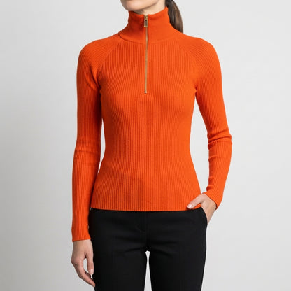 Quarter-Zip Ribbed Turtleneck Top for Women – Flattering Slim Fit