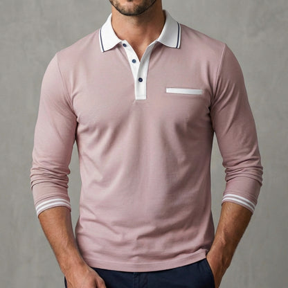 Striped Collar Three-Quarter Sleeve Polo Shirt for Men – Classic Style & Comfort